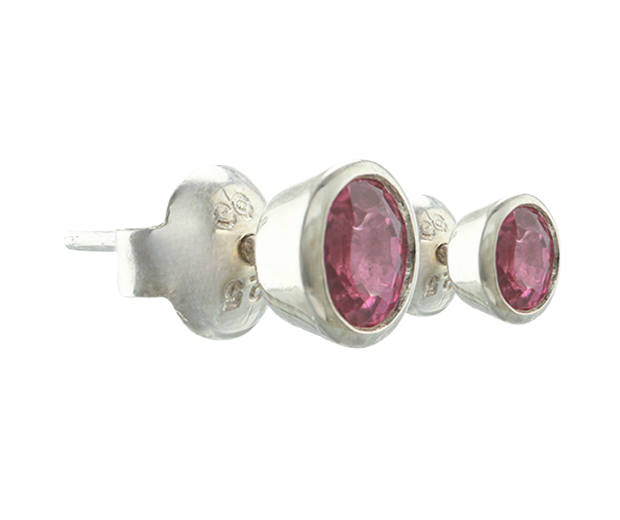 STERLING SILVER EARRING PAIR SET WITH 02 PINK SAPPHIRES 
